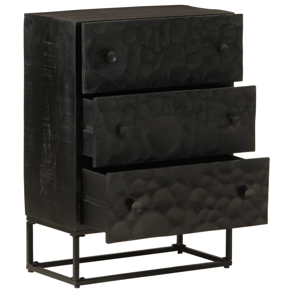 Vetonek Cómoda madera maciza de mango y hierro negro 55x30x76 cm