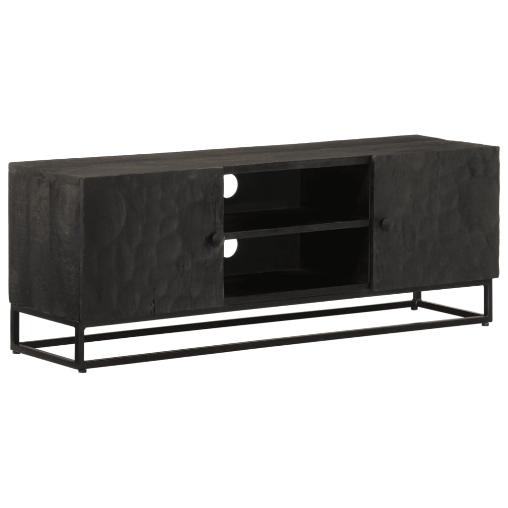 Vetonek Mueble de TV madera maciza de mango y hierro negro 110x30x40 cm