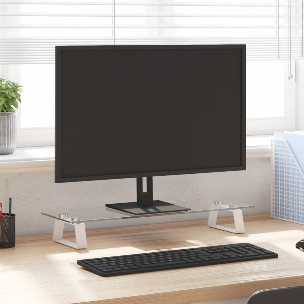 Vetonek Soporte de monitor vidrio templado y metal blanco 60x20x8 cm