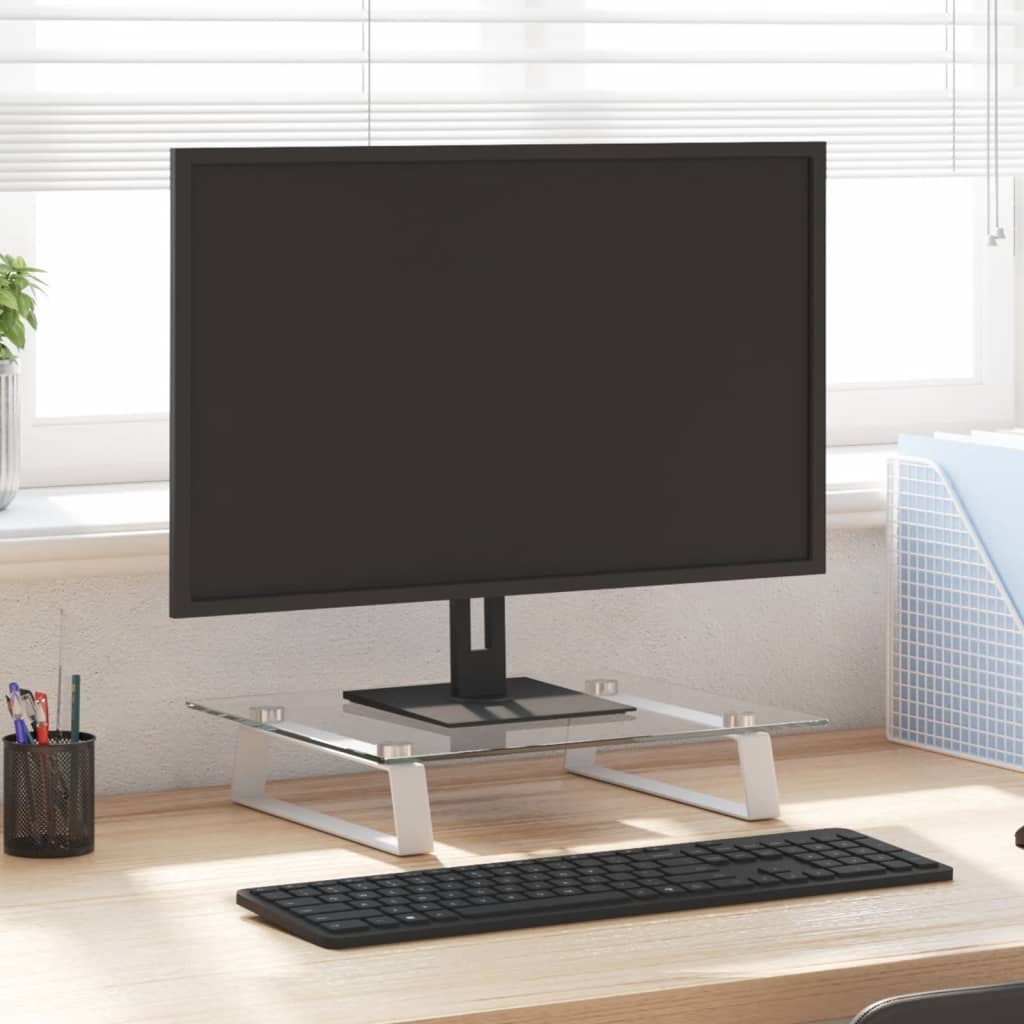 Vetonek Soporte de monitor vidrio templado y metal blanco 40x35x8 cm