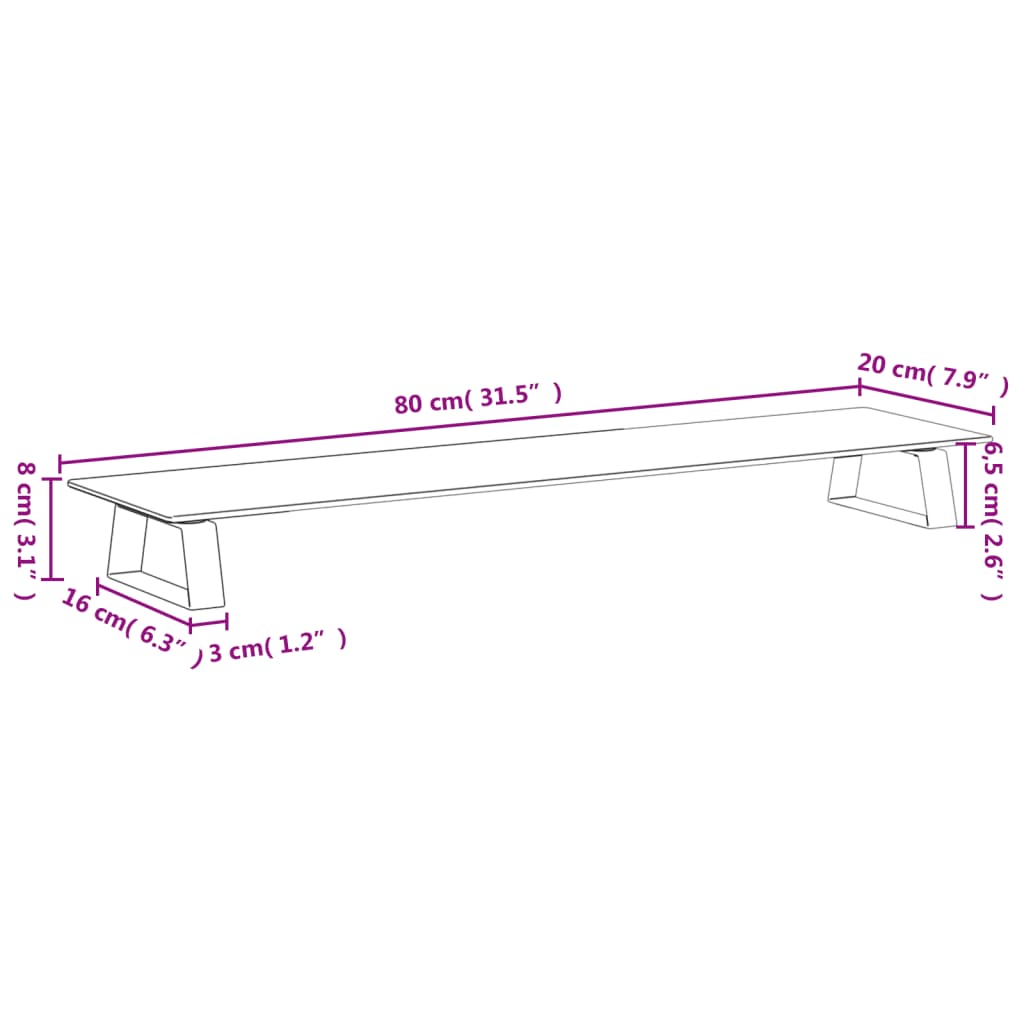 MONITOR SUPPORT MONITOR TEMPLADO AND METAL BLACK 80x20x8 cm