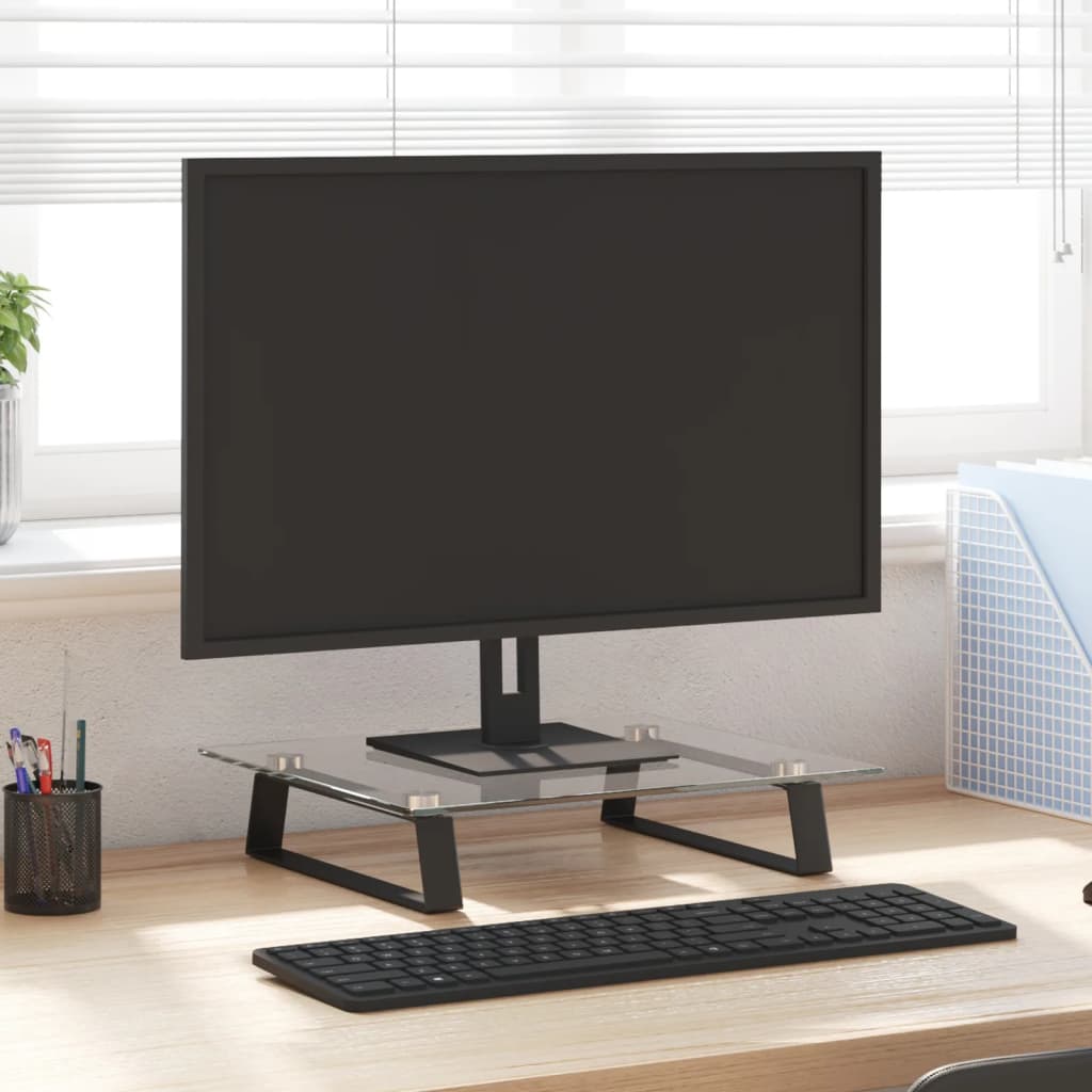 Vetonek Soporte de monitor vidrio templado y metal negro 40x35x8 cm