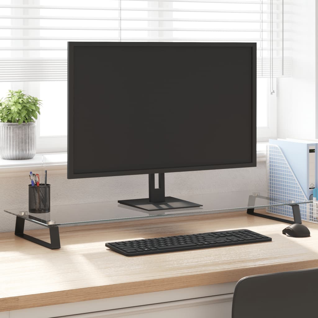 Vetonek Soporte de monitor vidrio templado y metal negro 100x35x8 cm