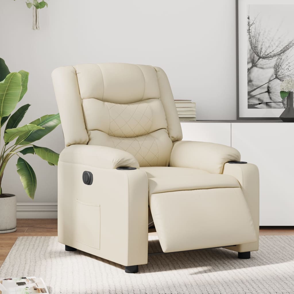 Vetonek Sillón reclinable eléctrico de cuero sintético crema