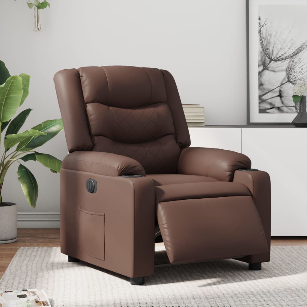 Vetonek Sillón reclinable eléctrico de cuero sintético marrón