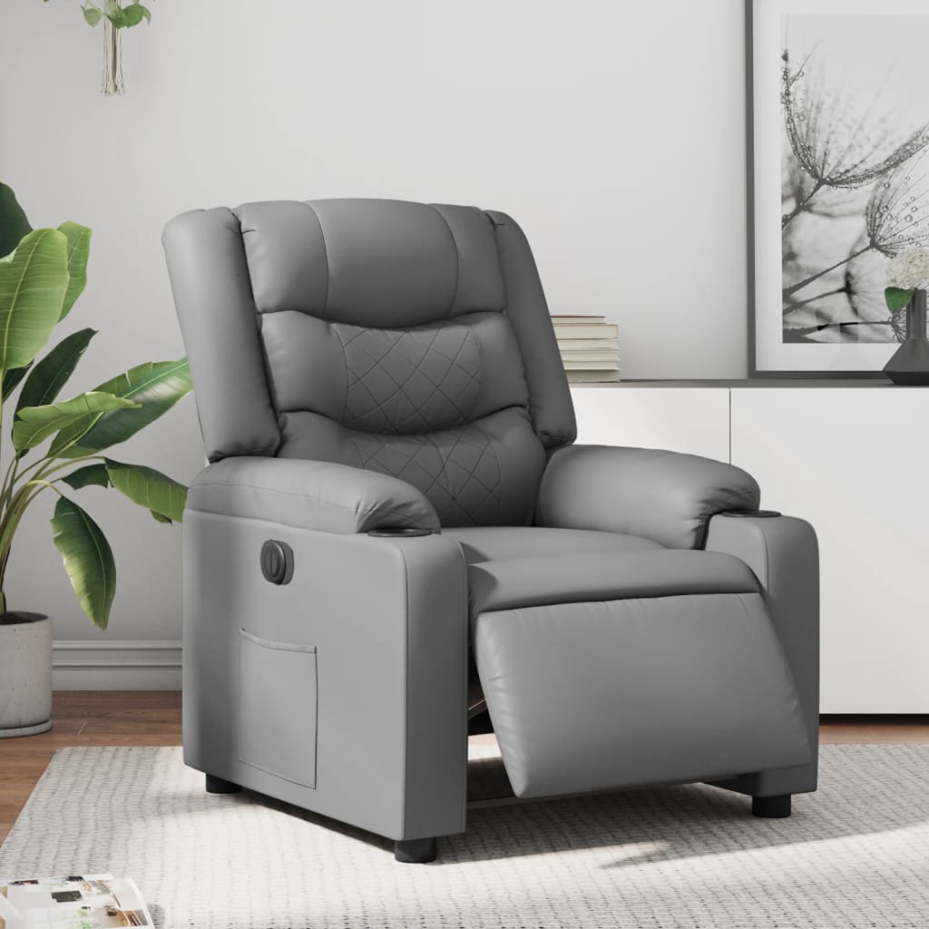 Vetonek Sillón reclinable eléctrico de cuero sintético gris