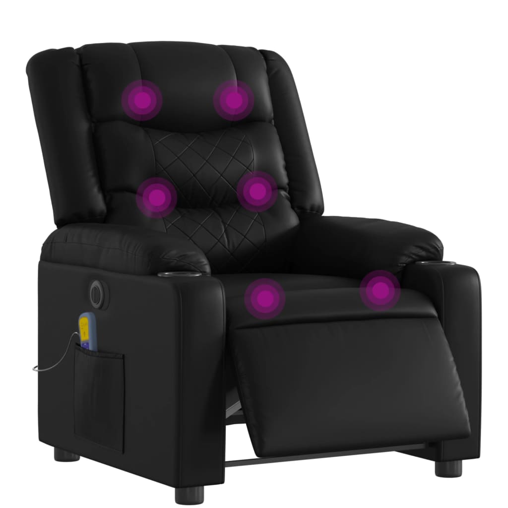 Sillón de masaje reclinable eléctrico cuero sintético negro