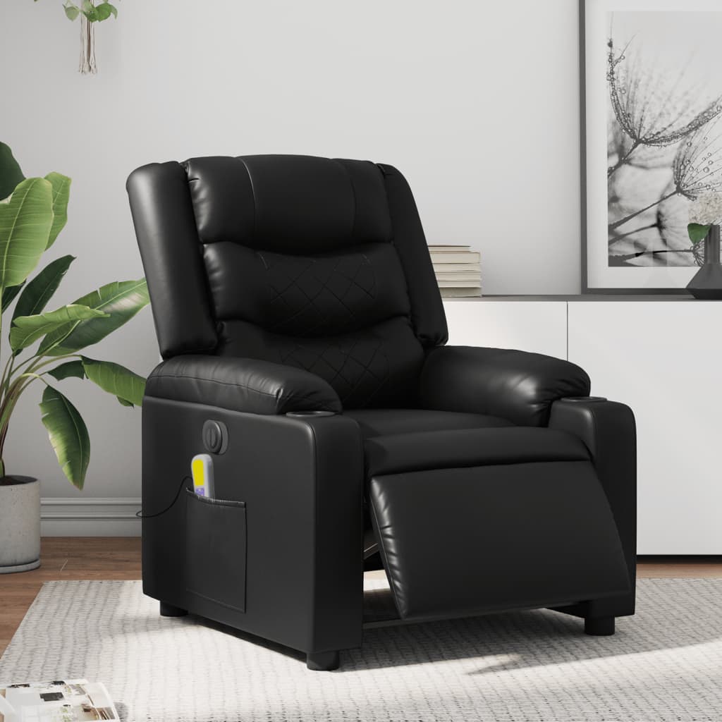 Vetonek Sillón de masaje reclinable eléctrico cuero sintético negro