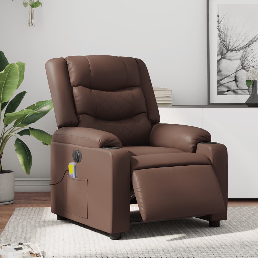 Vetonek Sillón de masaje reclinable eléctrico cuero sintético marrón