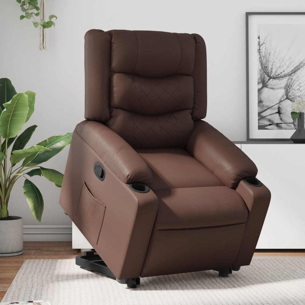 Vetonek Sillón reclinable elevable cuero sintético marrón