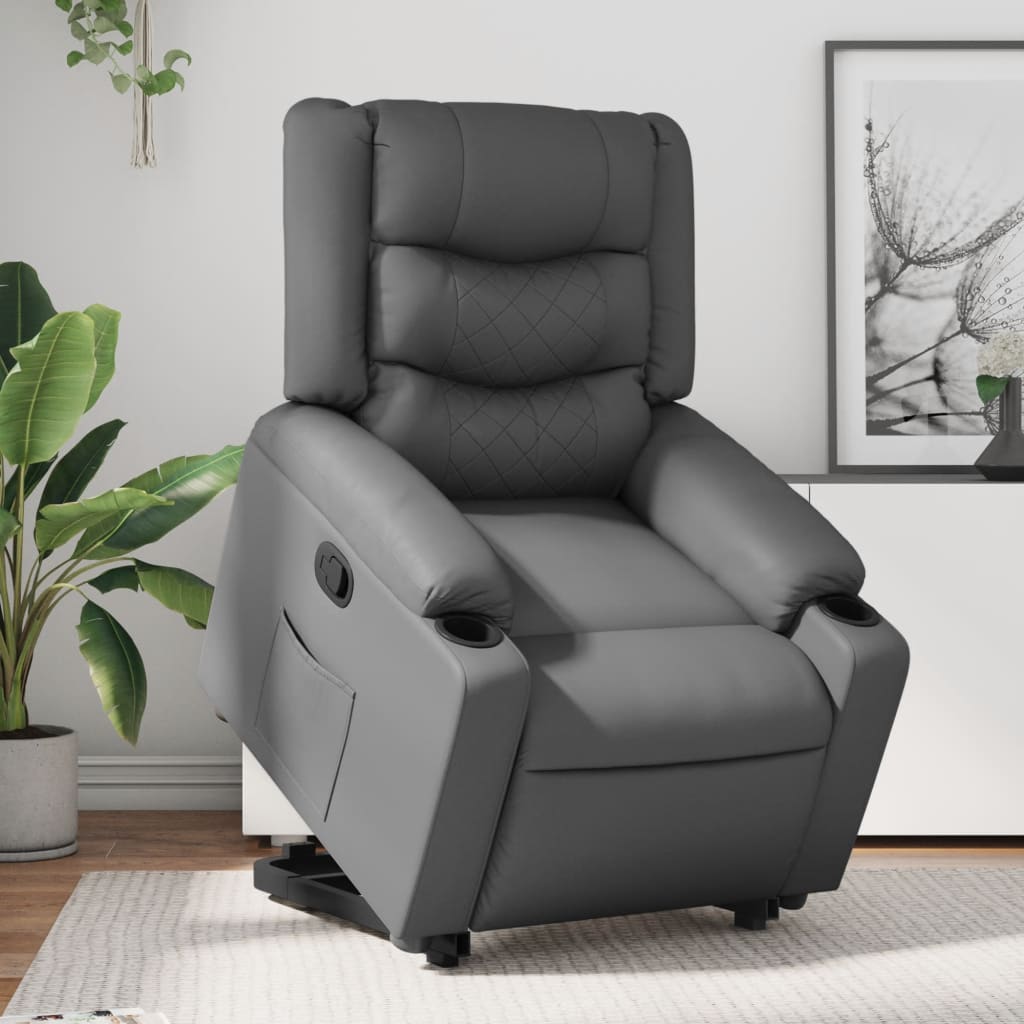 Vetonek Sillón reclinable elevable cuero artificial gris