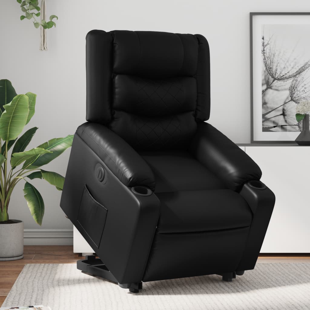 Vetonek Sillón reclinable y elevable eléctrico cuero sintético negro