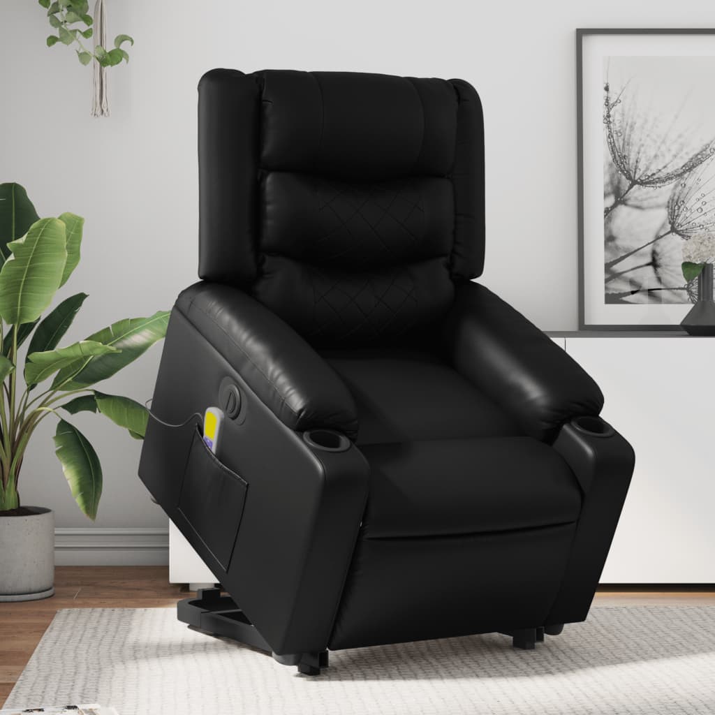 Vetonek Sillón de masaje elevable eléctrico cuero sintético negro