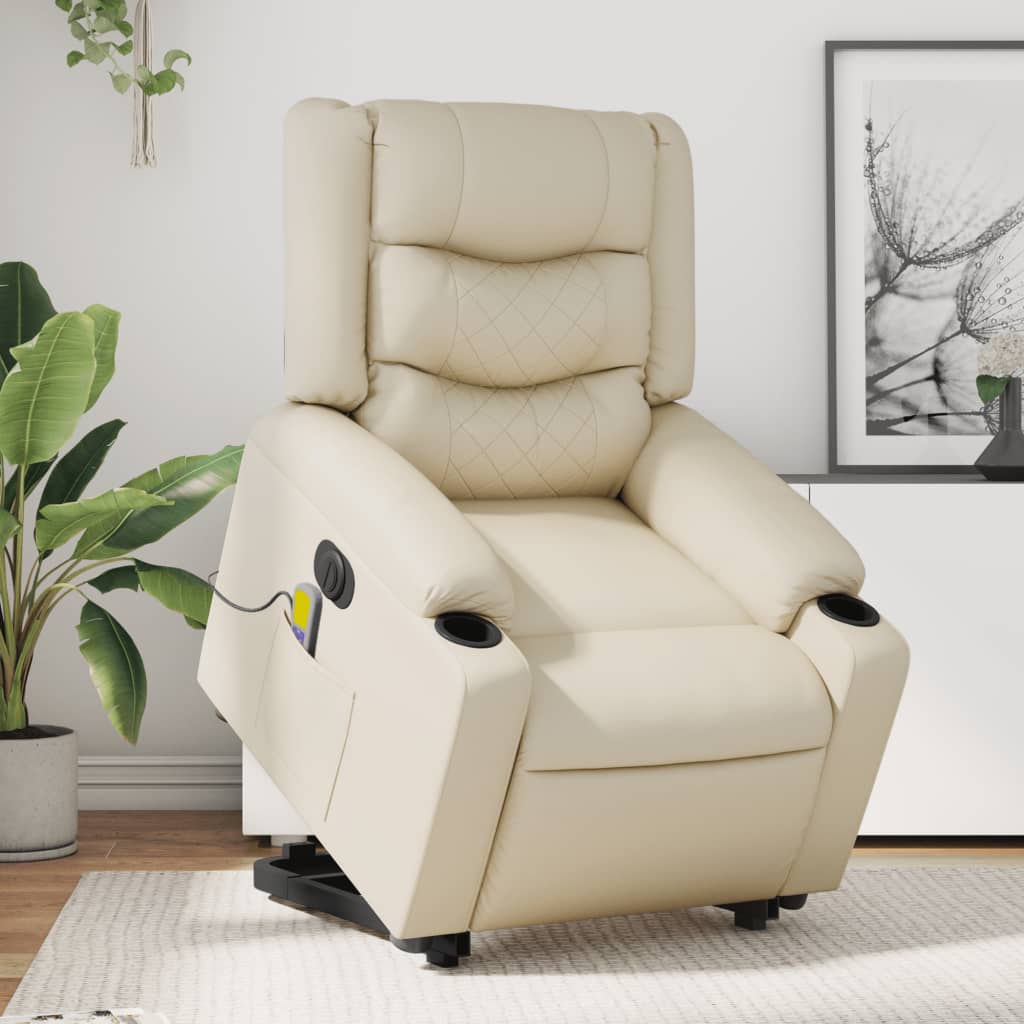 Vetonek Sillón de masaje elevable eléctrico cuero sintético crema