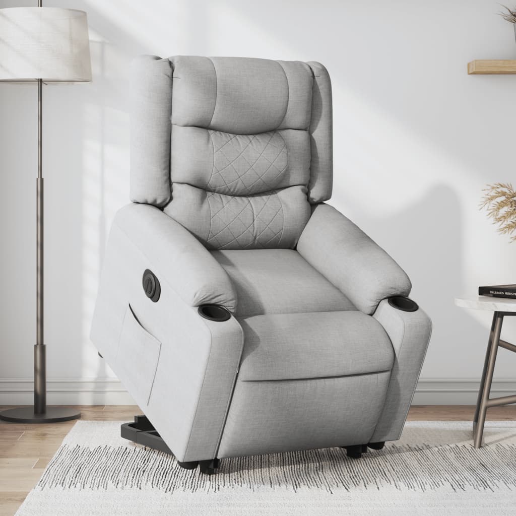 Vetonek Sillón eléctrico reclinable elevable de tela gris claro