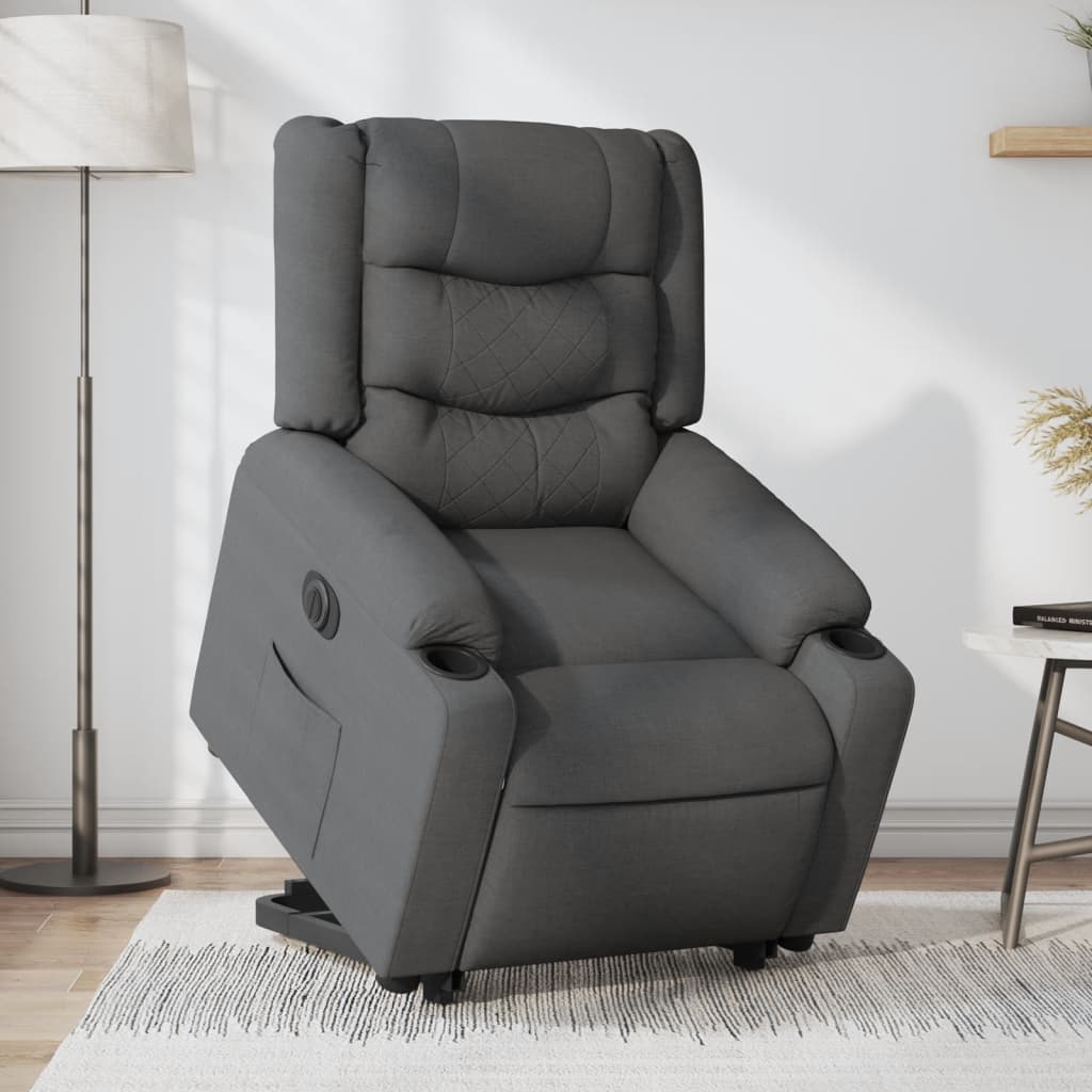 Vetonek Sillón eléctrico reclinable elevable de tela gris oscuro