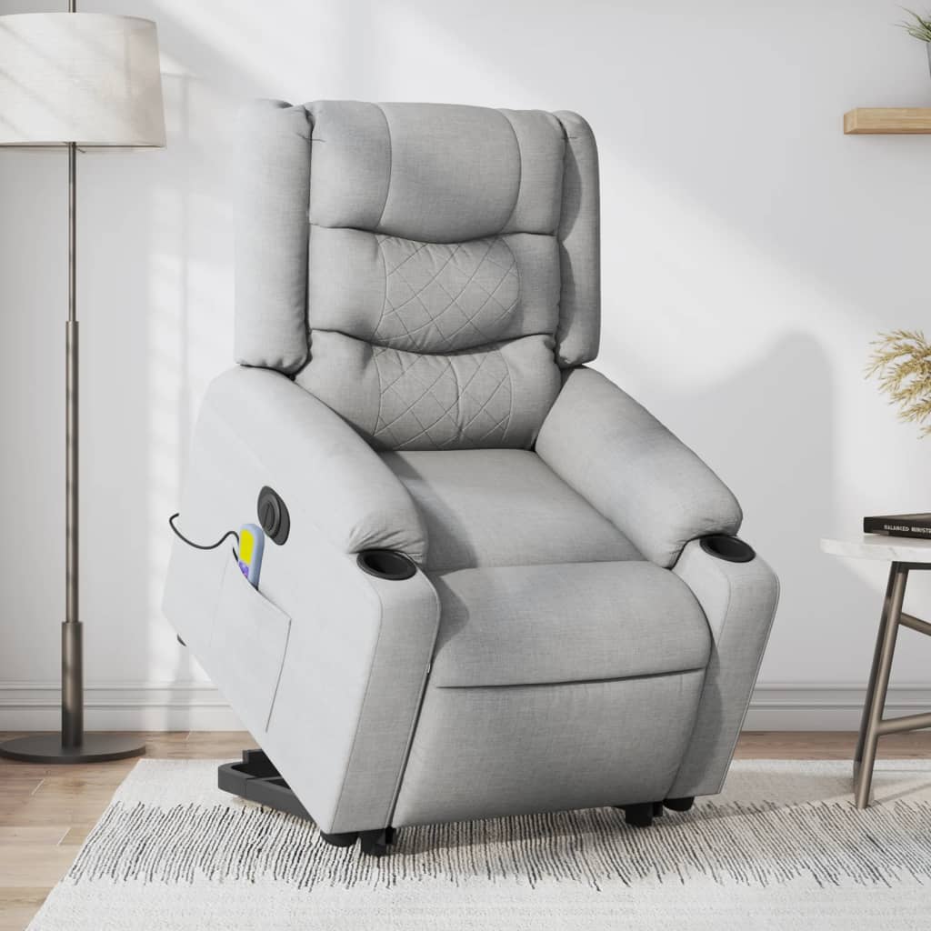 Vetonek Sillón de masaje eléctrico reclinable elevable tela gris claro