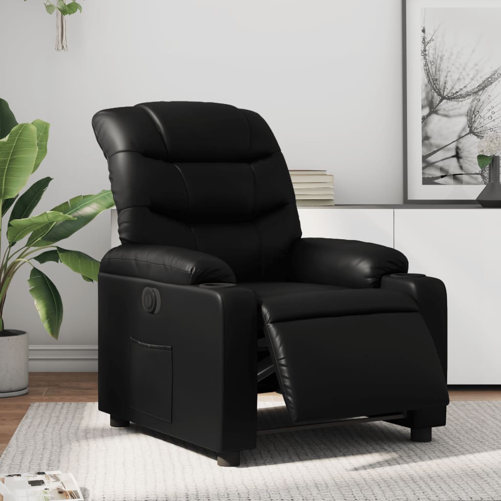 Vetonek Sillón reclinable eléctrico de cuero sintético negro