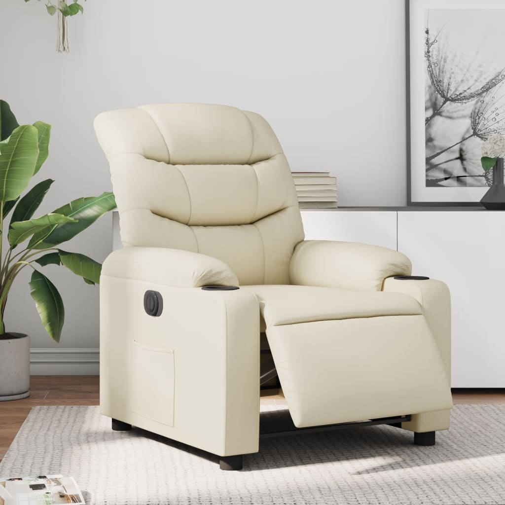 Vetonek Sillón reclinable eléctrico de cuero sintético crema