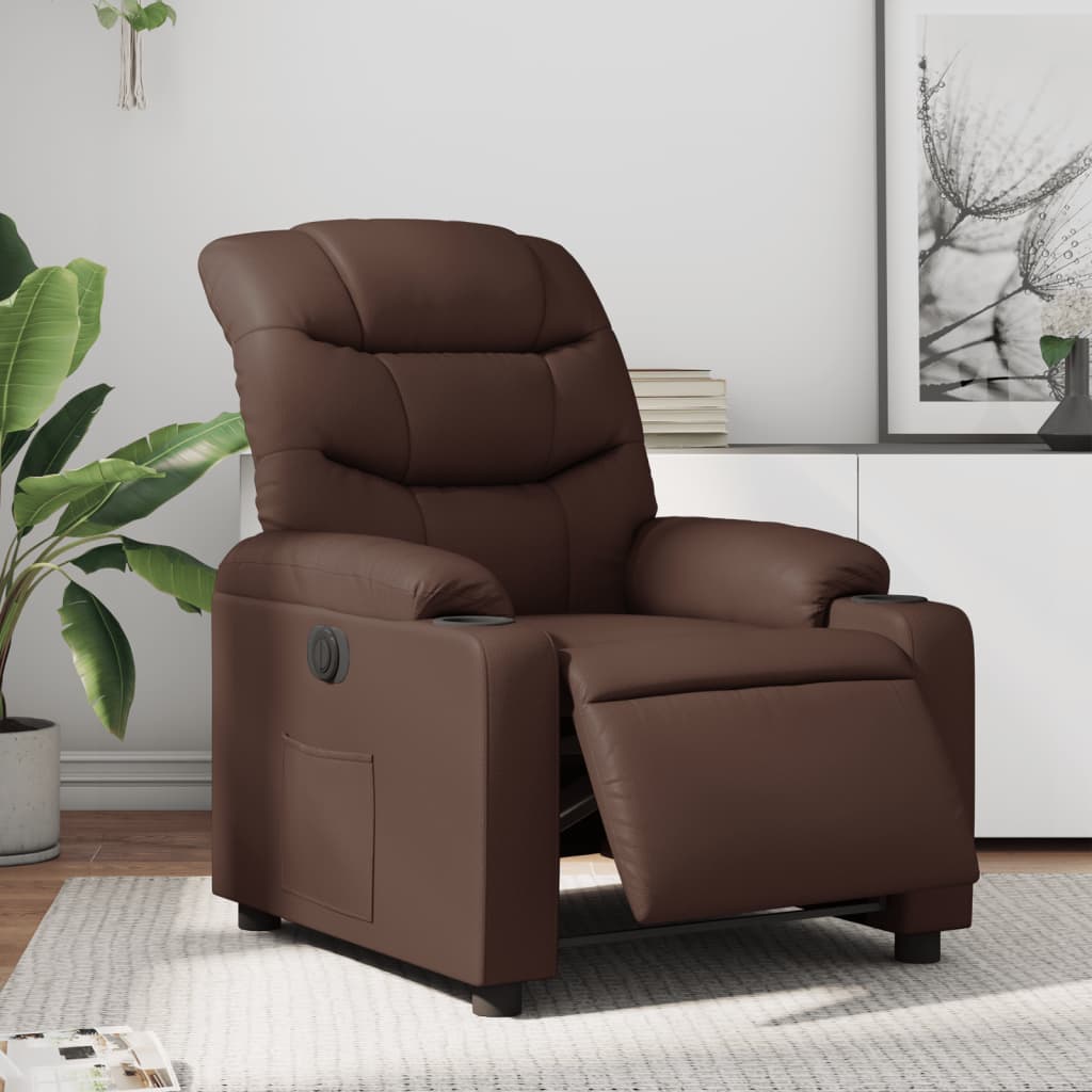 Vetonek Sillón reclinable eléctrico de cuero sintético marrón