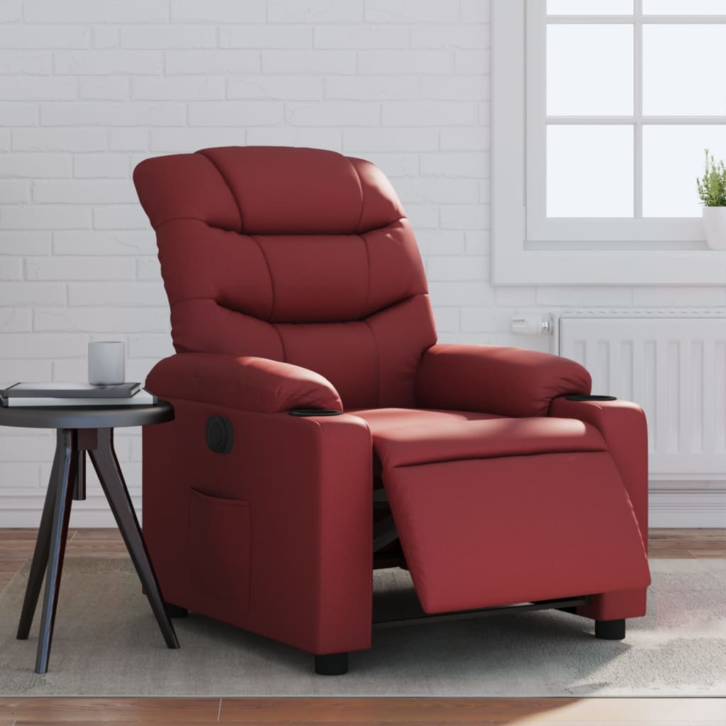 Vetonek Sillón reclinable eléctrico de cuero sintético rojo tinto