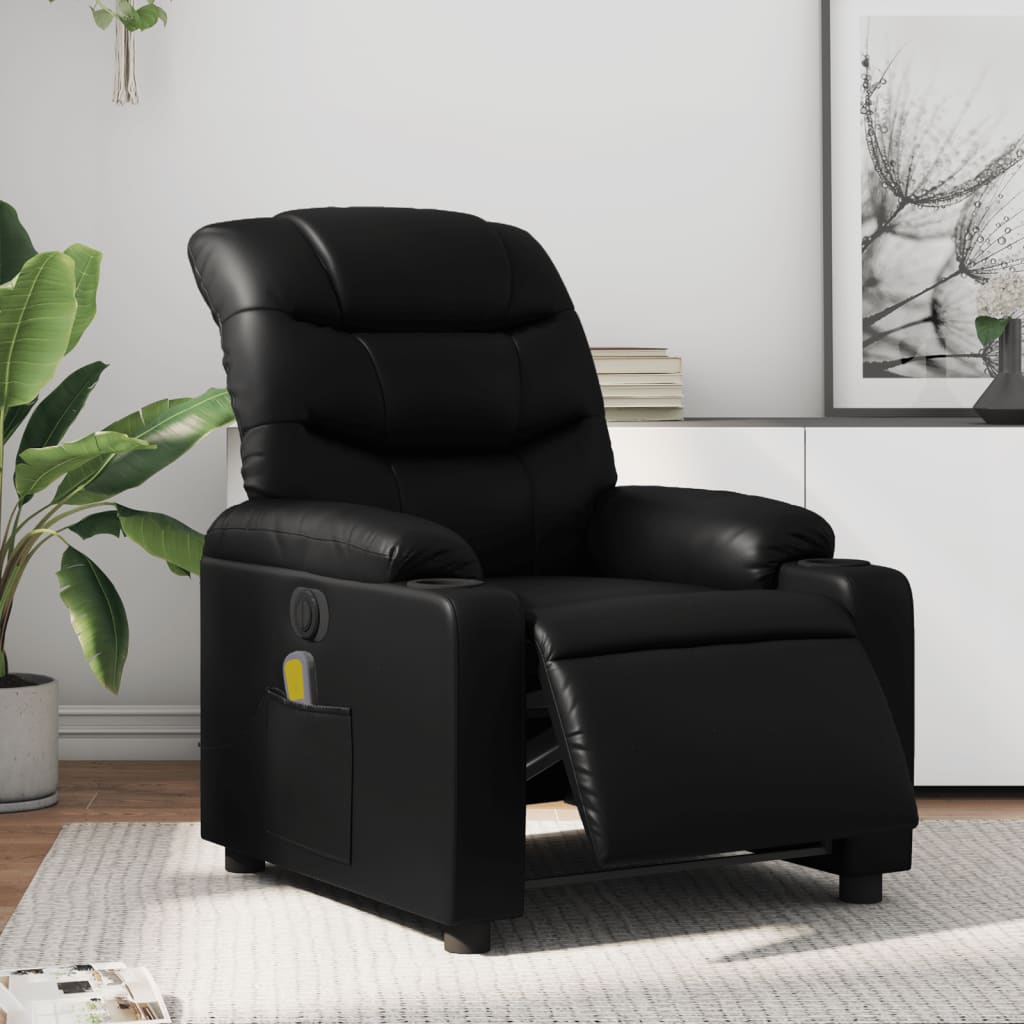 Vetonek Sillón de masaje reclinable eléctrico cuero sintético negro