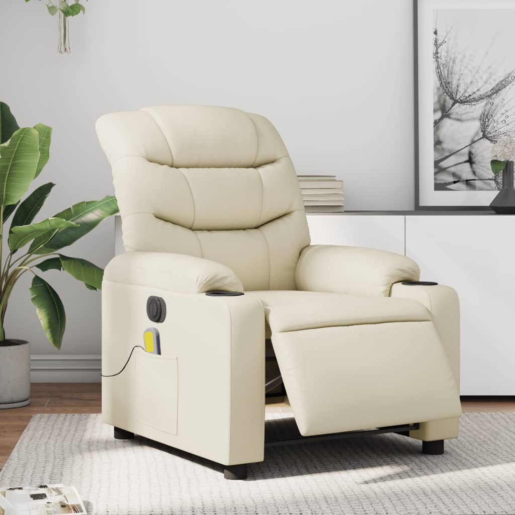 Vetonek Sillón de masaje reclinable eléctrico cuero sintético crema