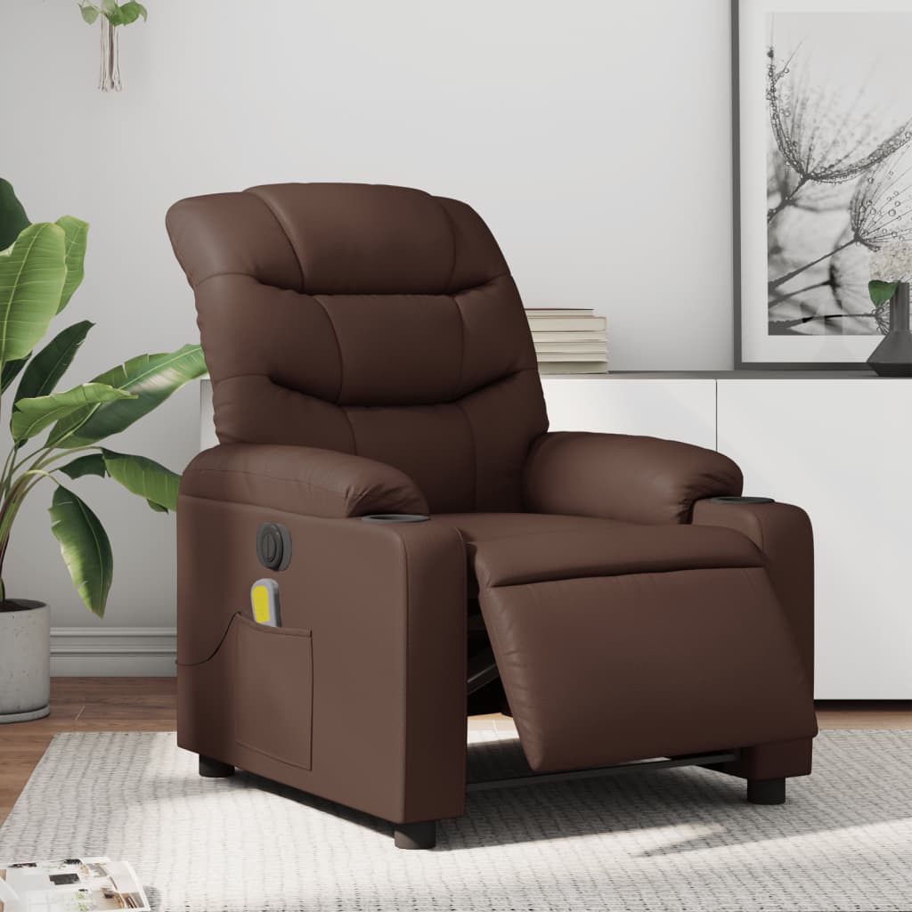 Vetonek Sillón de masaje reclinable eléctrico cuero sintético marrón