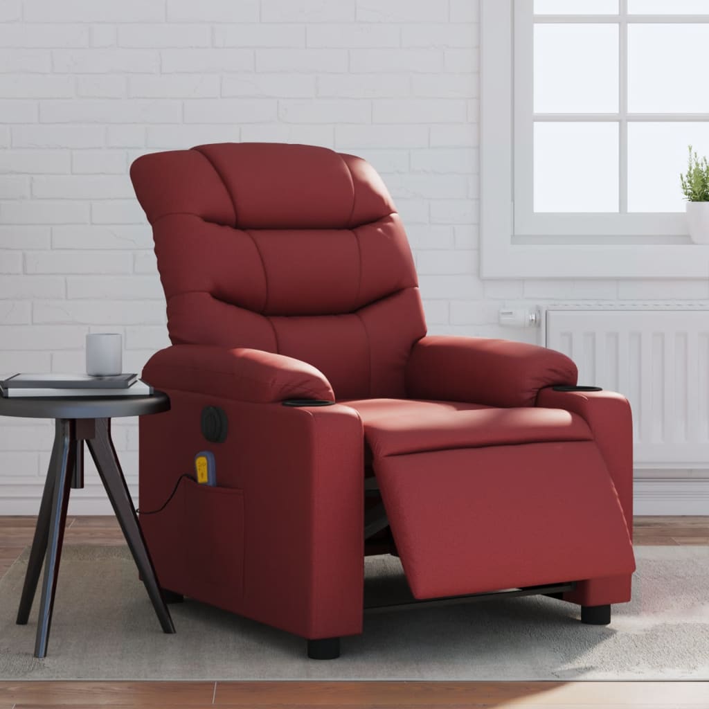 Vetonek Sillón masaje reclinable eléctrico cuero sintético rojo tinto