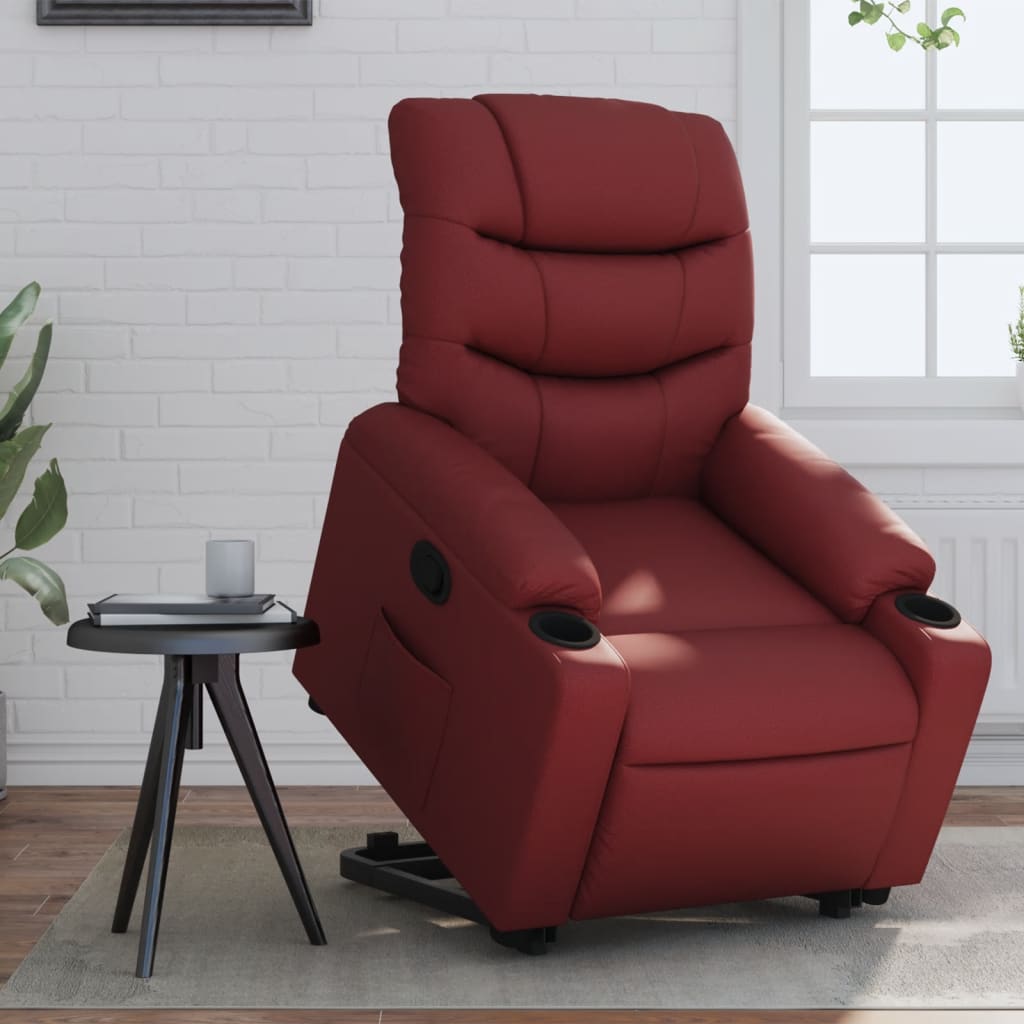 Vetonek Sillón reclinable elevable cuero artificial rojo tinto