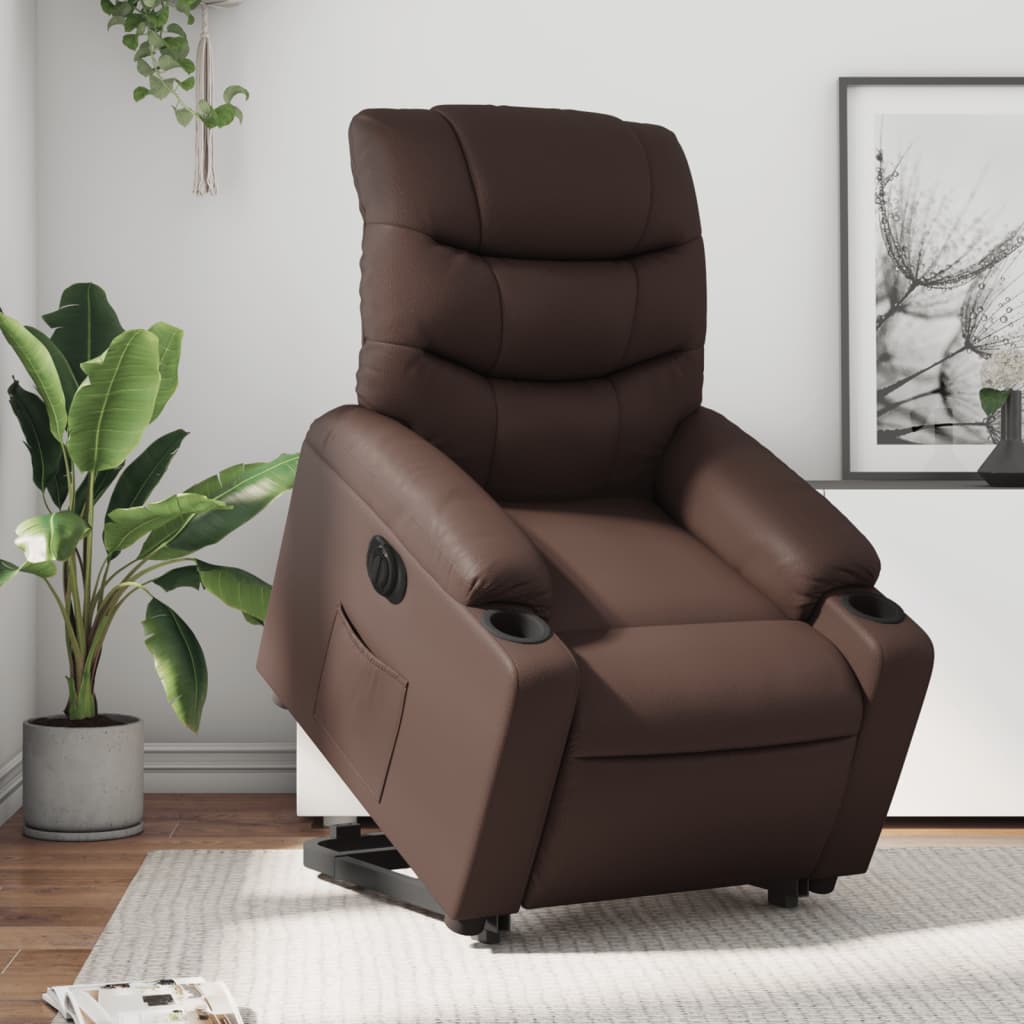 Vetonek Sillón reclinable elevable eléctrico de cuero sintético marrón