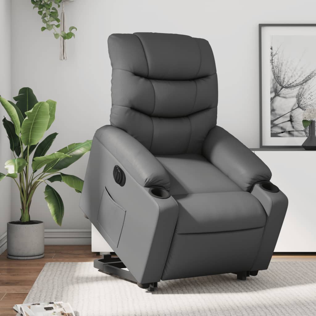 Vetonek Sillón reclinable elevable eléctrico de cuero sintético gris