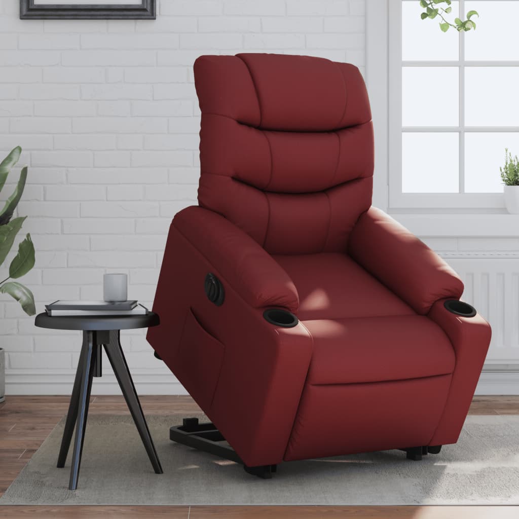 Vetonek Sillón elevable eléctrico cuero artificial rojo tinto