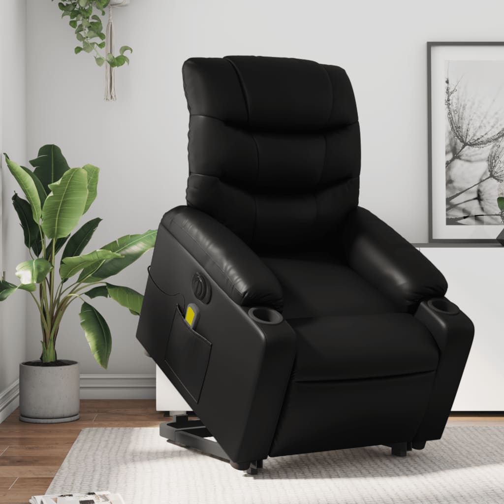 Vetonek Sillón de masaje elevable eléctrico cuero sintético negro