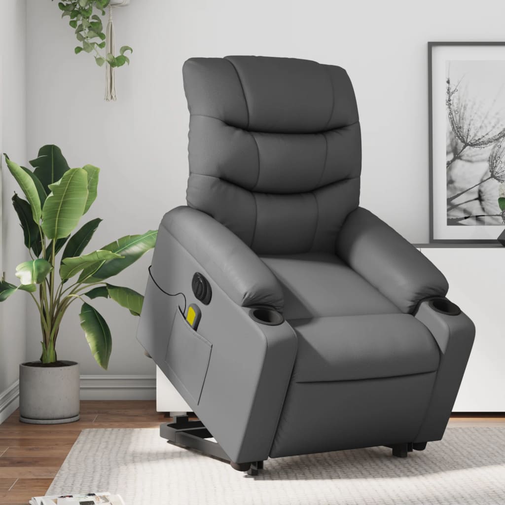 Vetonek Sillón de masaje elevable eléctrico cuero sintético gris