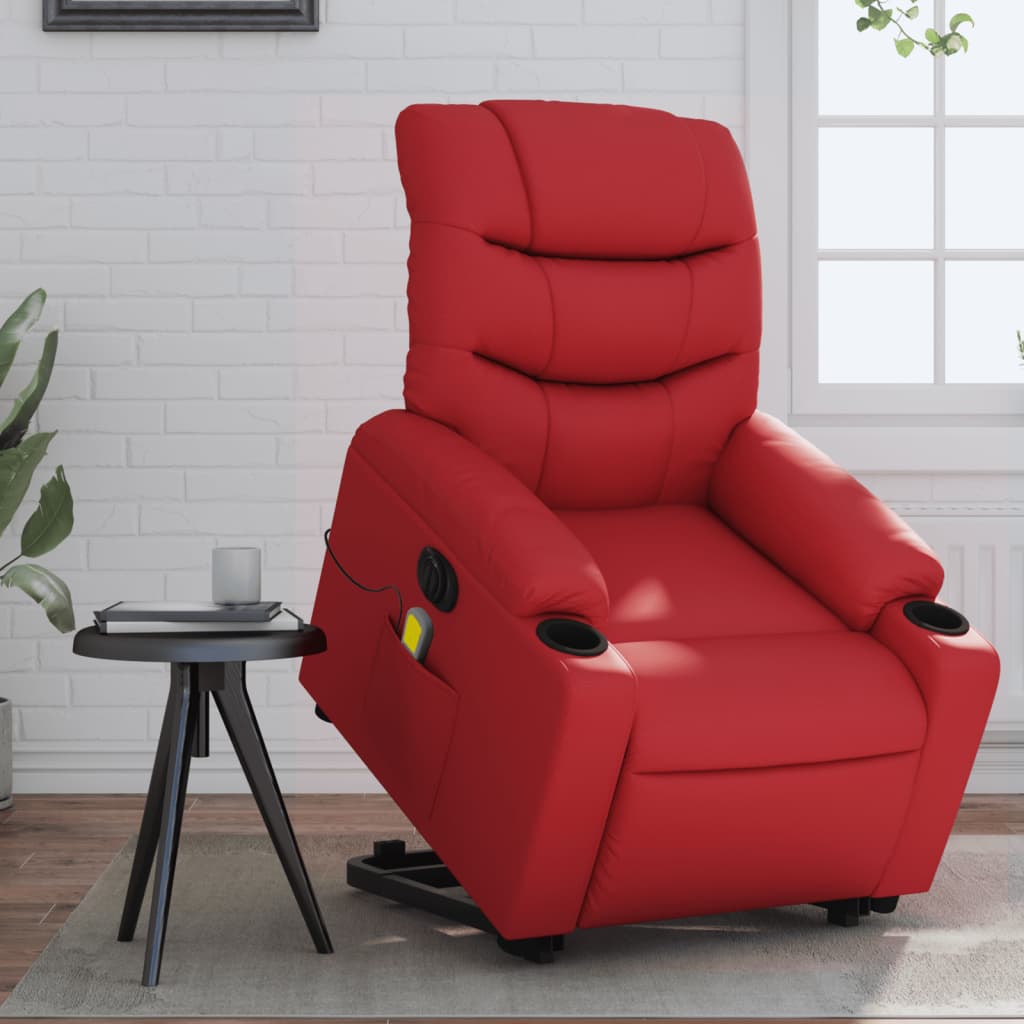 Vetonek Sillón de majaje elevable eléctrico cuero artificial rojo