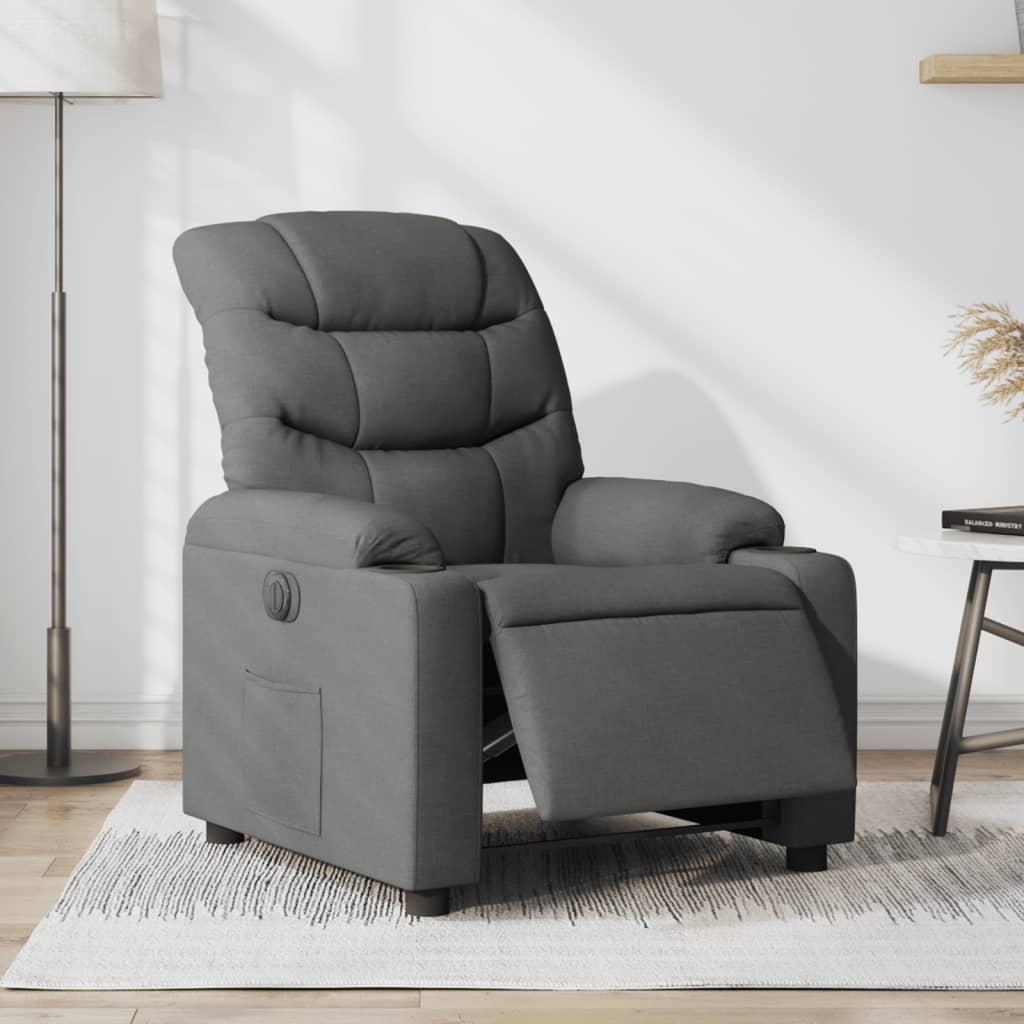 Vetonek Sillón reclinable eléctrico de tela gris oscuro