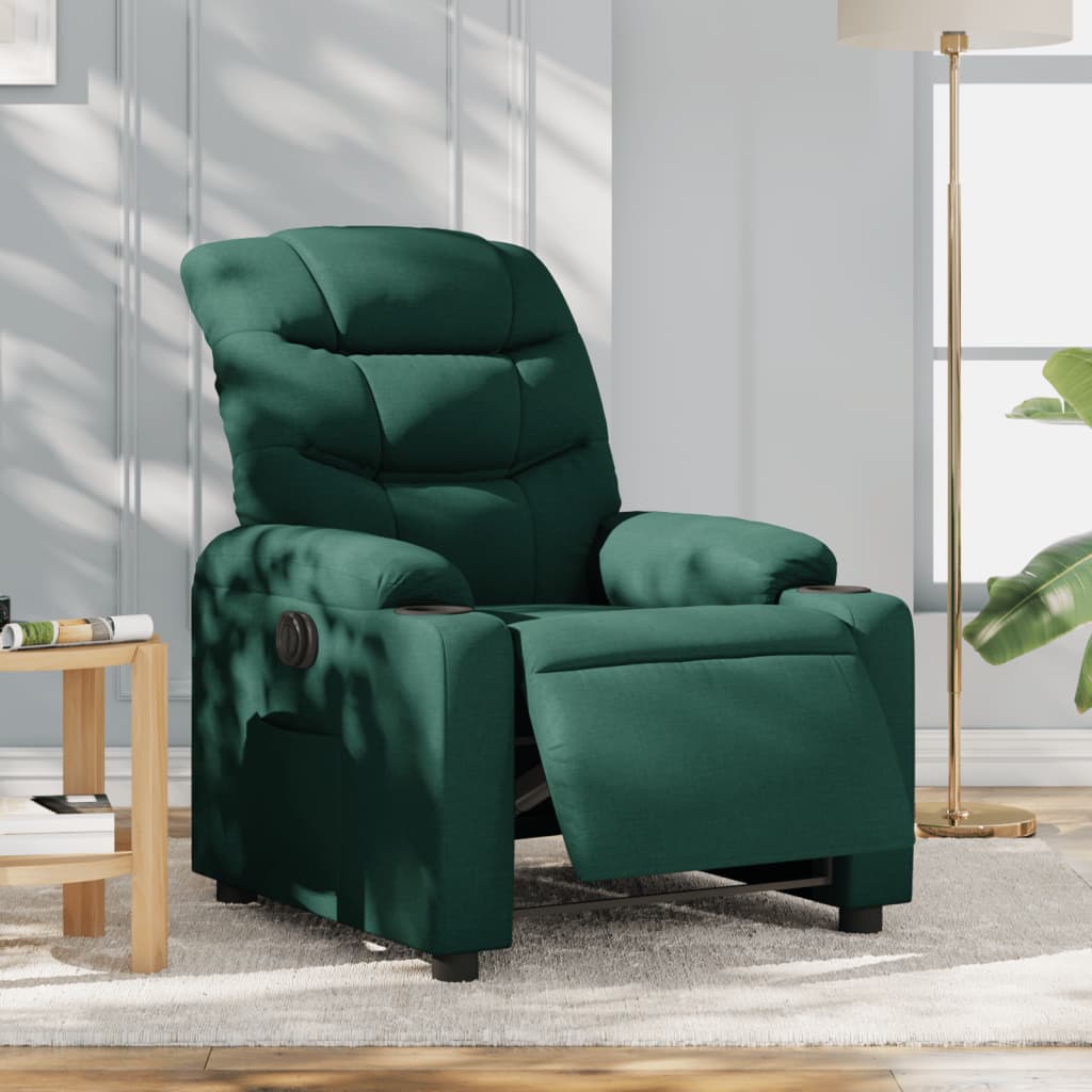 Vetonek Sillón reclinable eléctrico tela verde oscuro