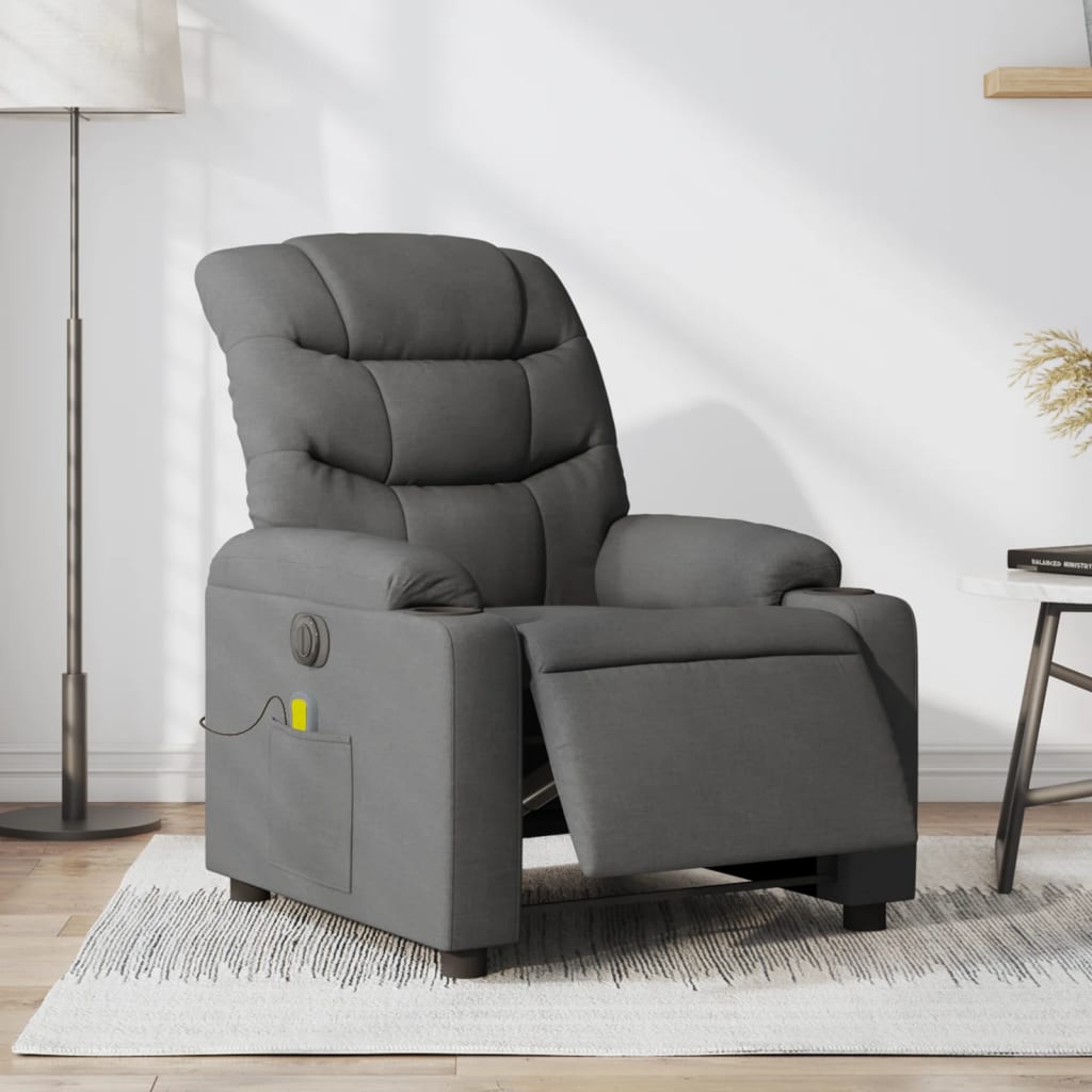 Vetonek Sillón reclinable de masaje eléctrico tela gris oscuro