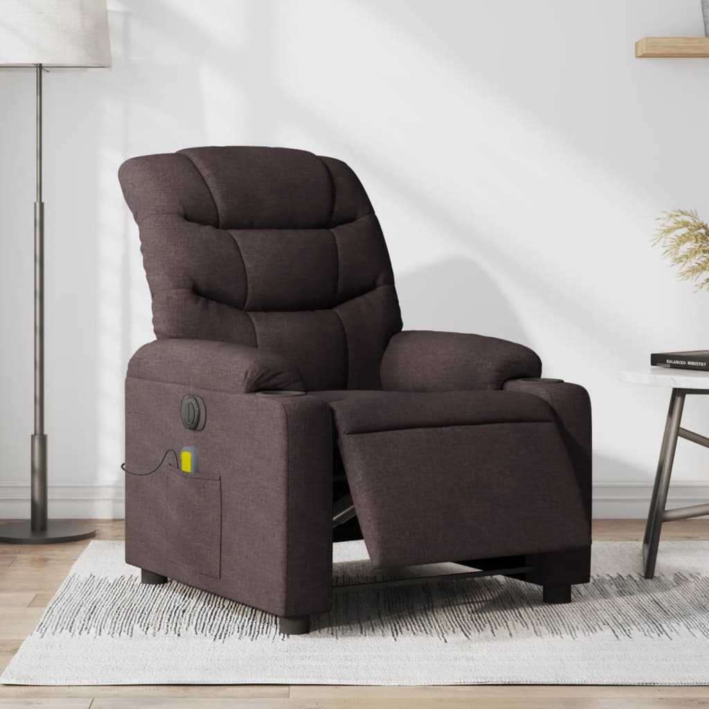 Vetonek Sillón reclinable de masaje eléctrico tela marrón oscuro