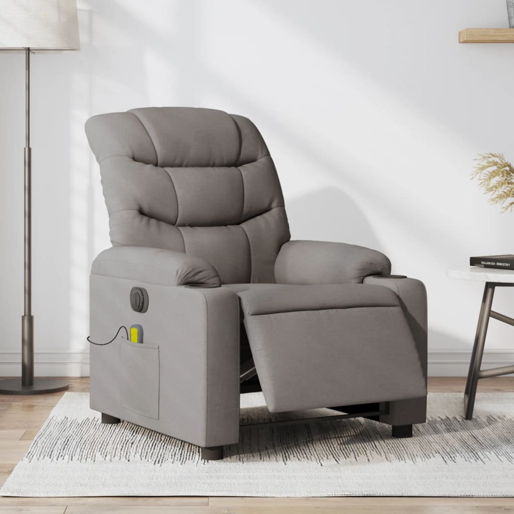 Vetonek Sillón reclinable de masaje eléctrico tela gris taupe