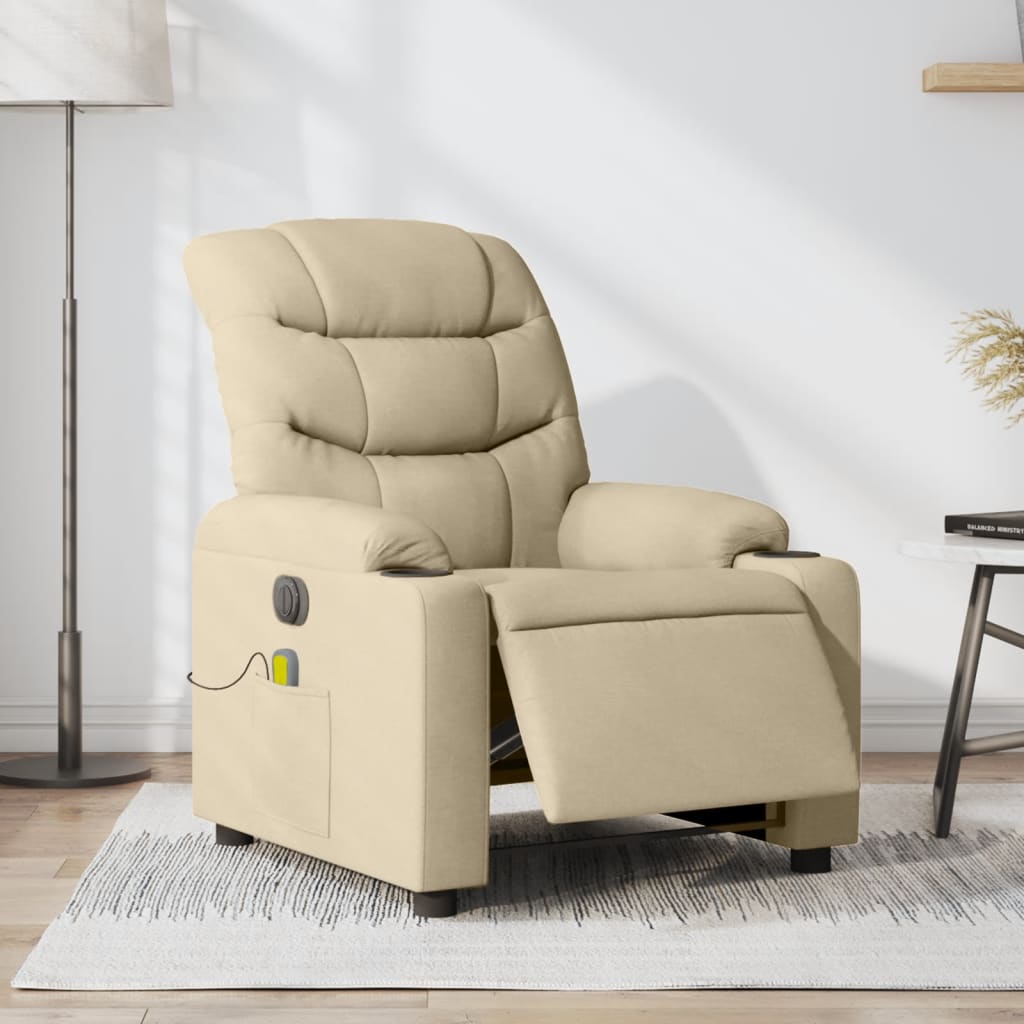 Vetonek Sillón reclinable de masaje eléctrico tela color crema