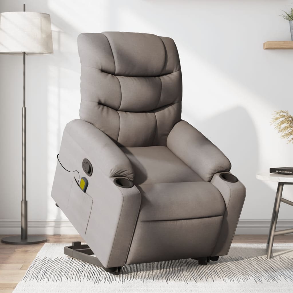 Vetonek Sillón reclinable de masaje elevable tela gris taupé