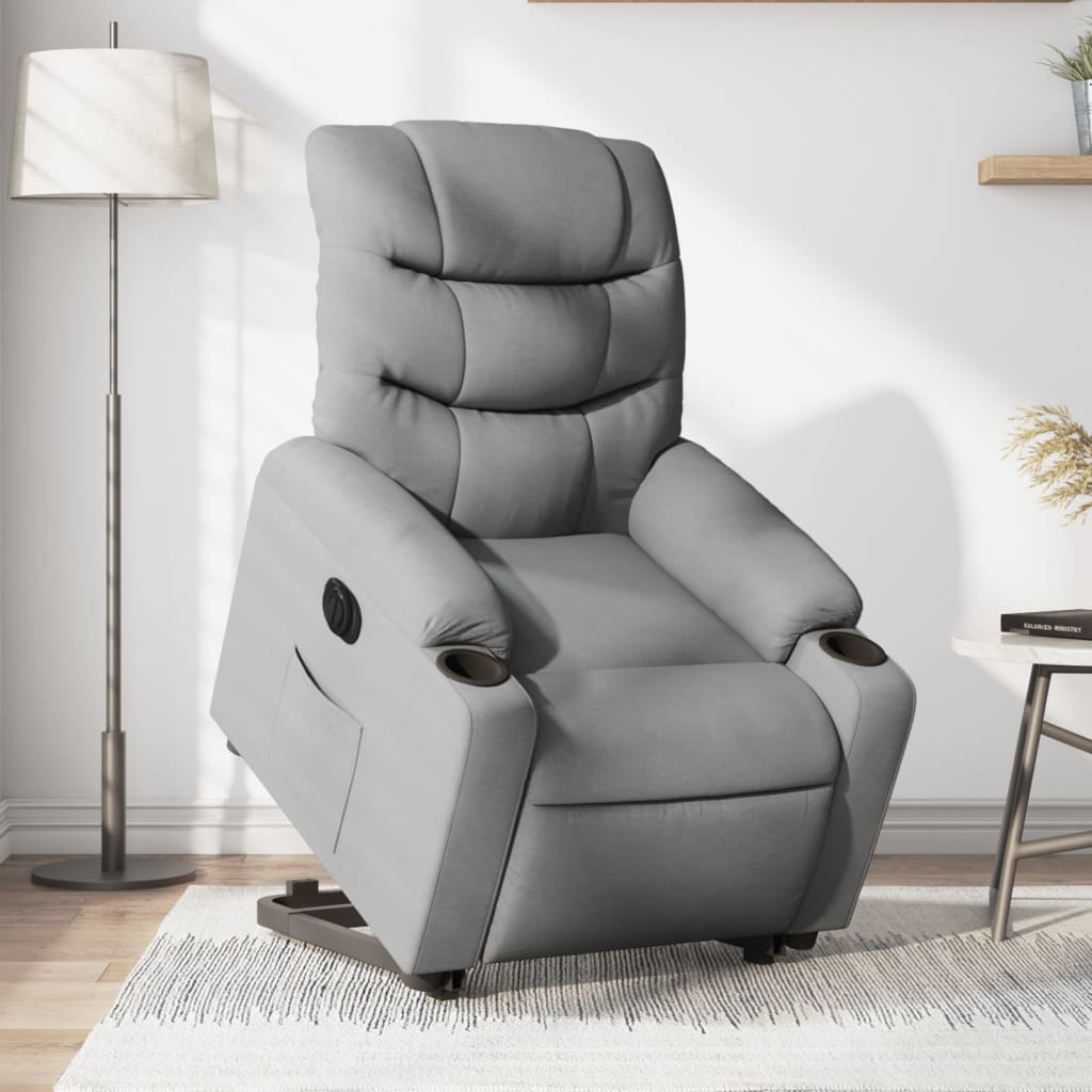 Vetonek Sillón eléctrico reclinable elevable de tela gris claro