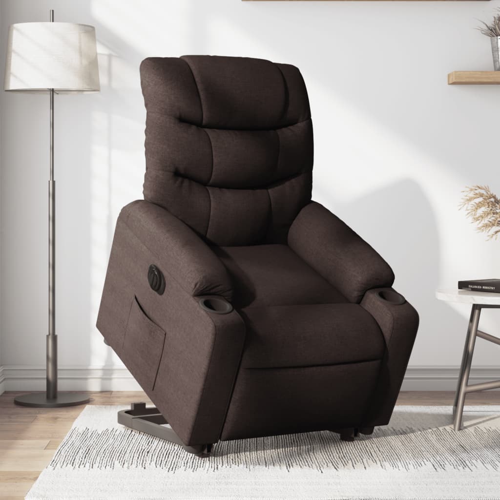 Vetonek Sillón eléctrico reclinable elevable de tela marrón oscuro