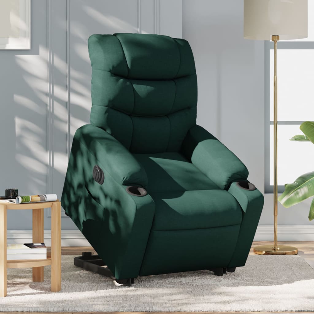 Vetonek Sillón eléctrico reclinable elevable de tela verde oscuro