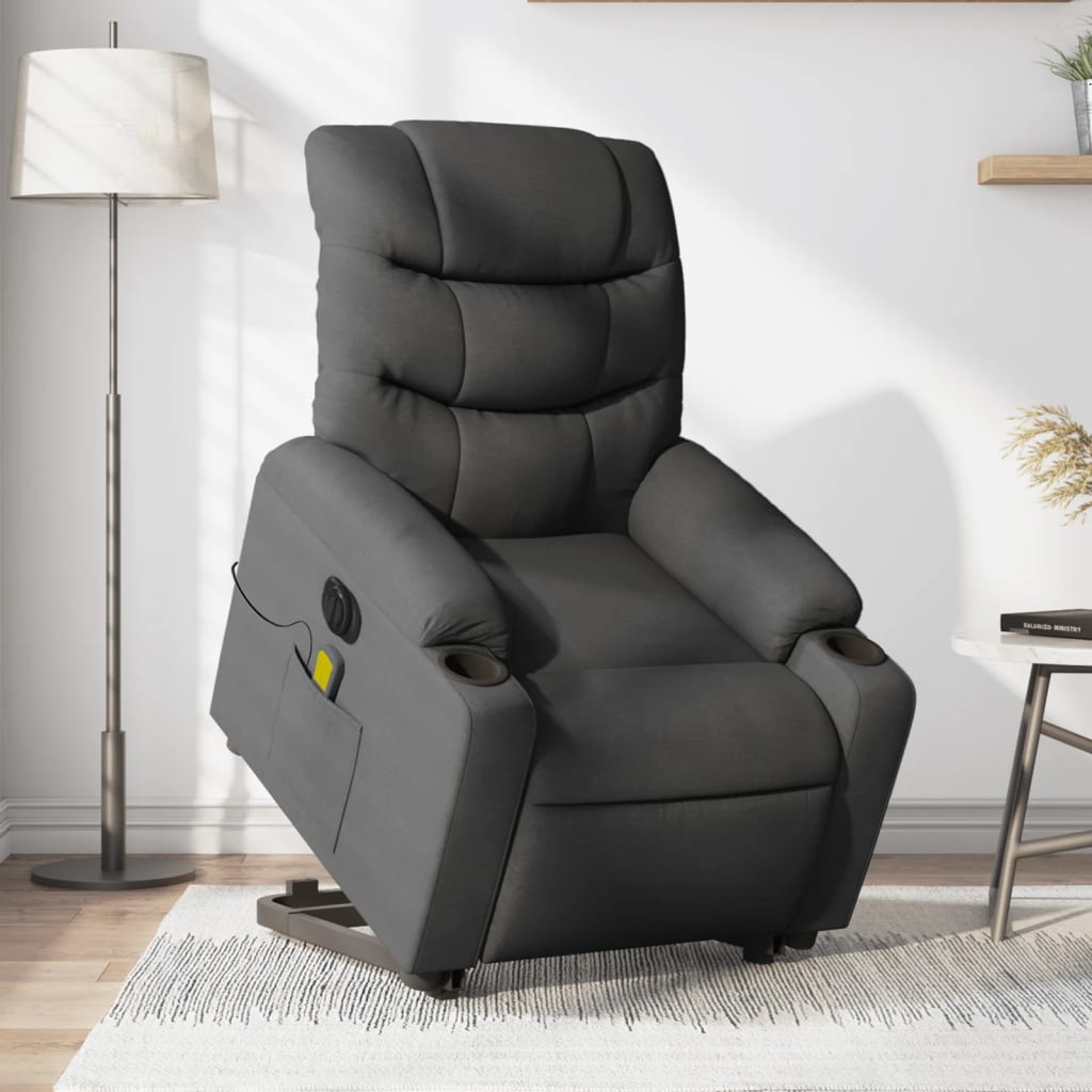 Vetonek Sillón de masaje eléctrico reclinable elevable tela gris oscuro