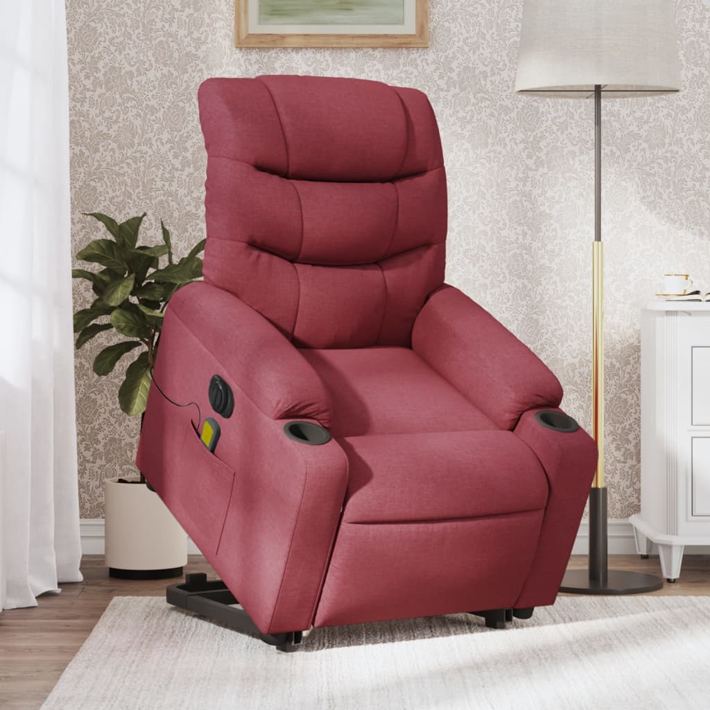 Vetonek Sillón de masaje elevable eléctrico tela rojo tinto