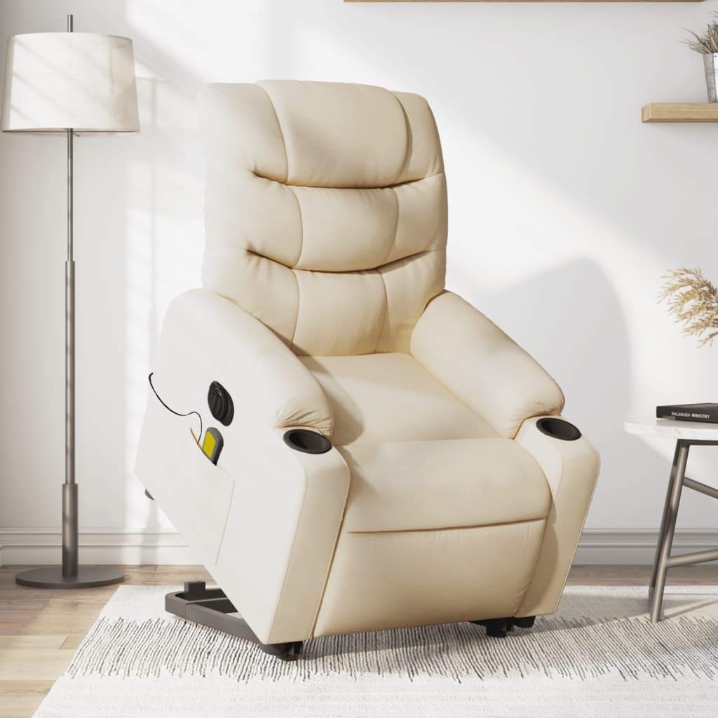 Vetonek Sillón de masaje eléctrico reclinable elevable tela crema