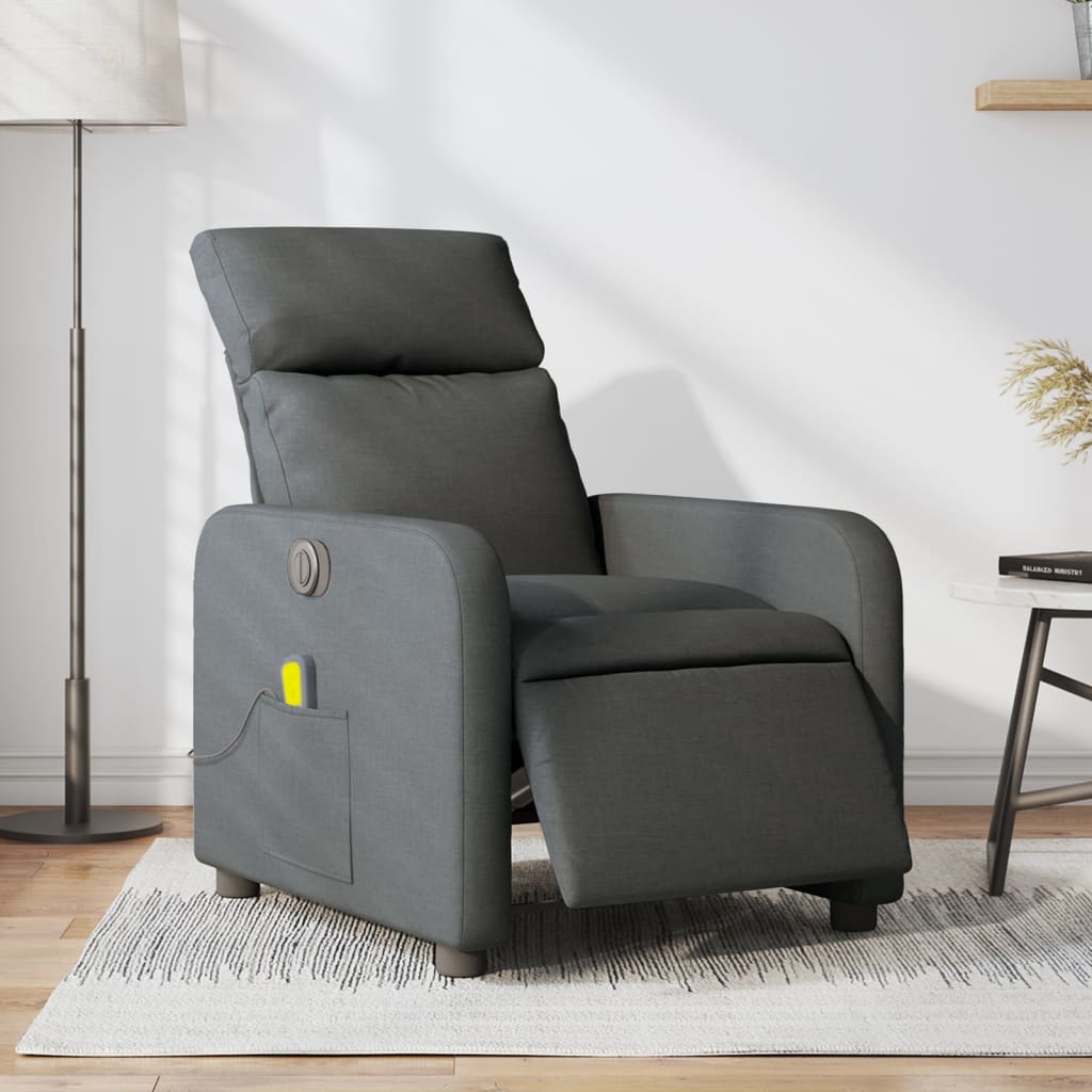 Vetonek Sillón reclinable de masaje eléctrico tela gris oscuro